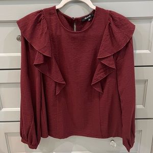 Madewell maroon flutter sleeve blouse